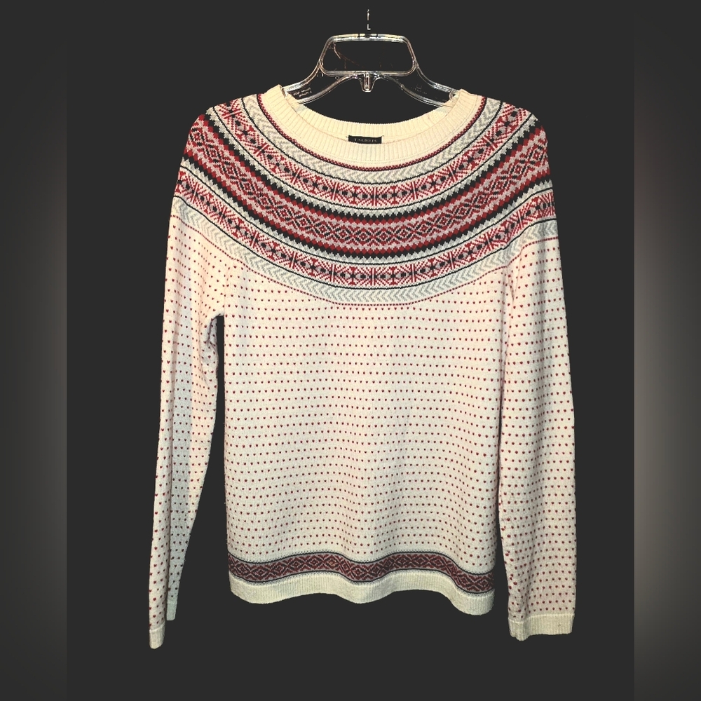 Talbots Lambswool Christmas Sweater – Red/White – Size S – FREE Matching Scarf